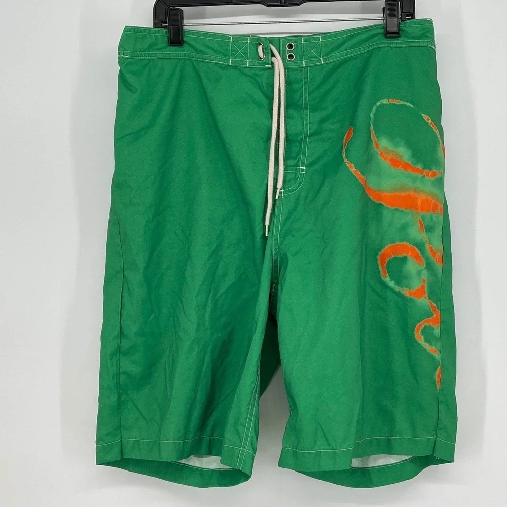 Vintage Polo Ralph Lauren Swim Trunks Green Orange Print Swimwear Shorts Size XL